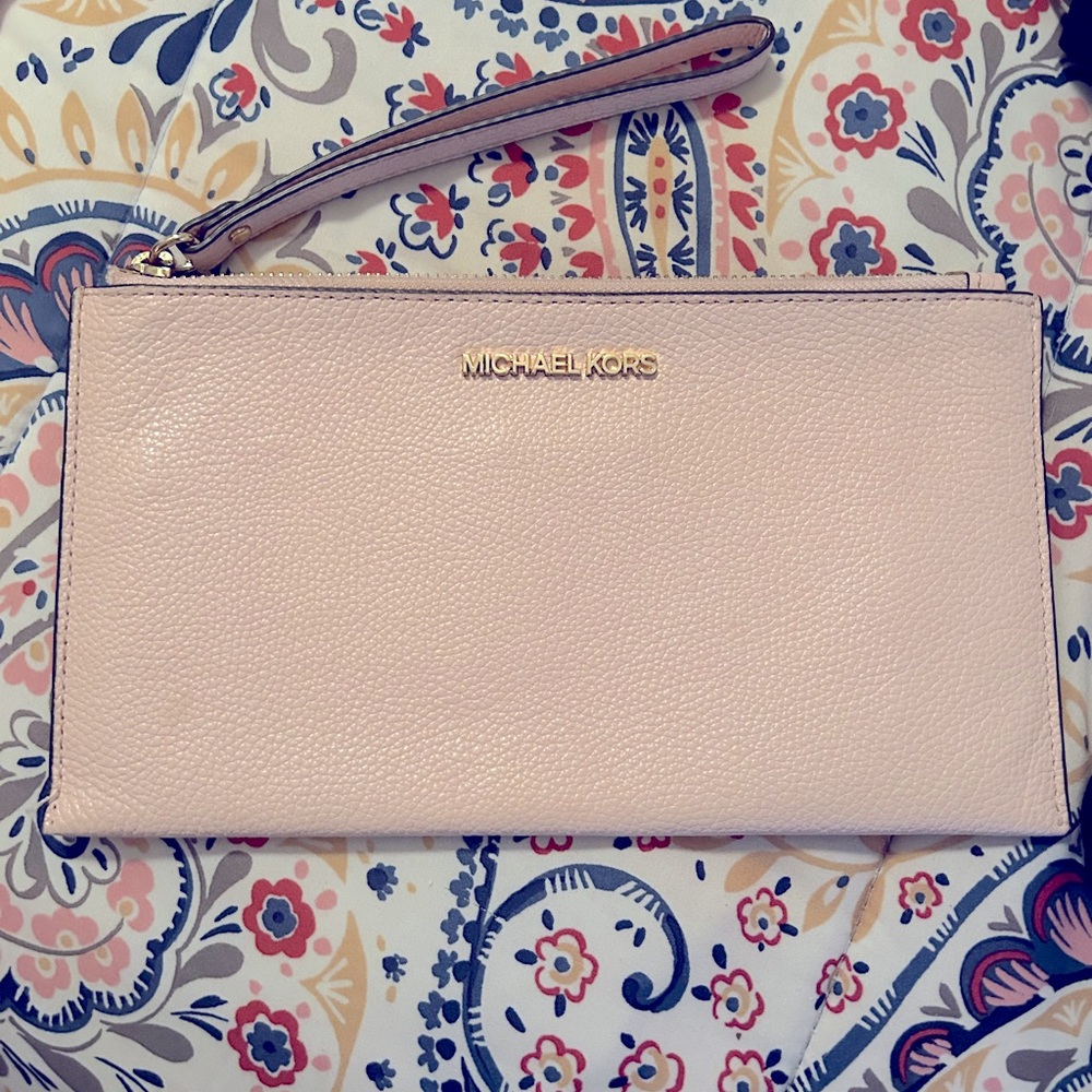 Michael Kors Zip Clutch Wristlet -  XL - Light Cream